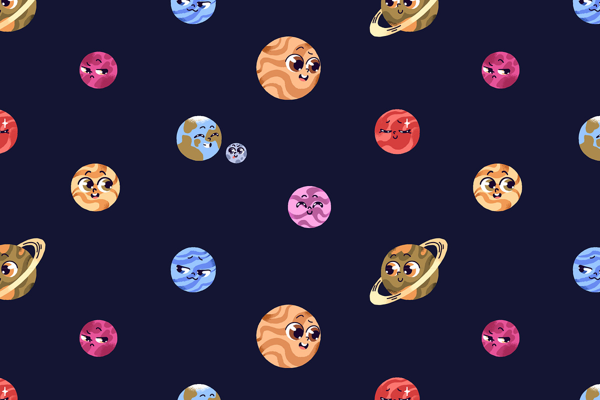 Cute planets set + seamless patterns, an Object Illustration by PaperTrident (Photo 2 of 3)