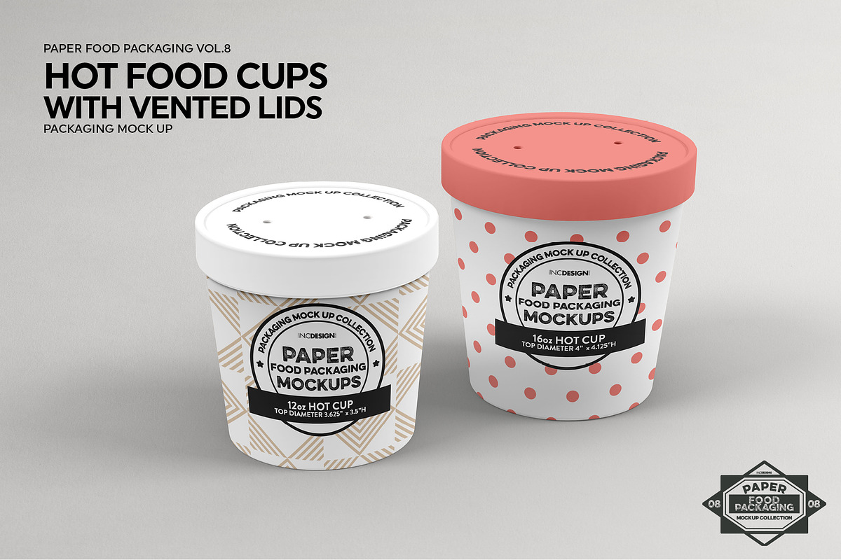 Hot Food Cups w Vented Lids Mockup, a Packaging Mockup by INCDesign (Photo 4 of 8)