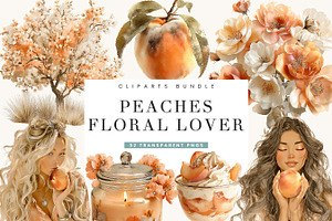 Peaches Floral Lover Clipart Bundle, an Object Illustration by BusyDaydesign