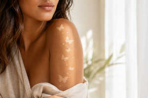 Temporary butterfly tantoo on womans, a Photo by Dvoevnore photos
