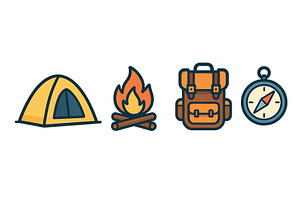 Camping essentials featuring a tent, an Illustration by ZinetroN