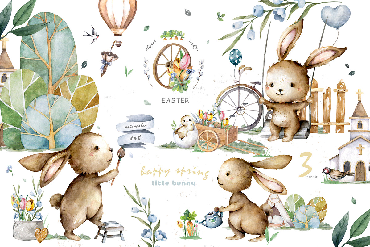 Happy Easter Spring Set 2, an Animal Illustration by Ann Art Houze (Photo 2 of 15)