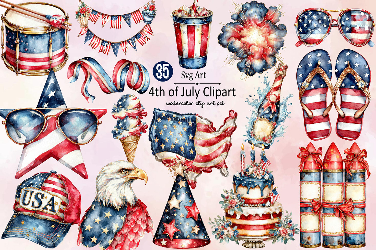 4th of July Clipart Bundle., an Illustration by SVGArt (Photo 1 of 9)