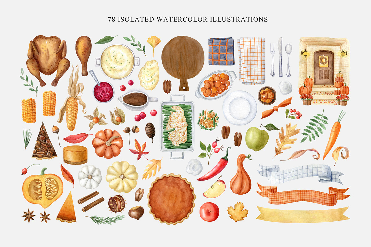 Thanksgiving Dinner watercolor set, an Illustration by Natalia Fedorova (Photo 4 of 10)