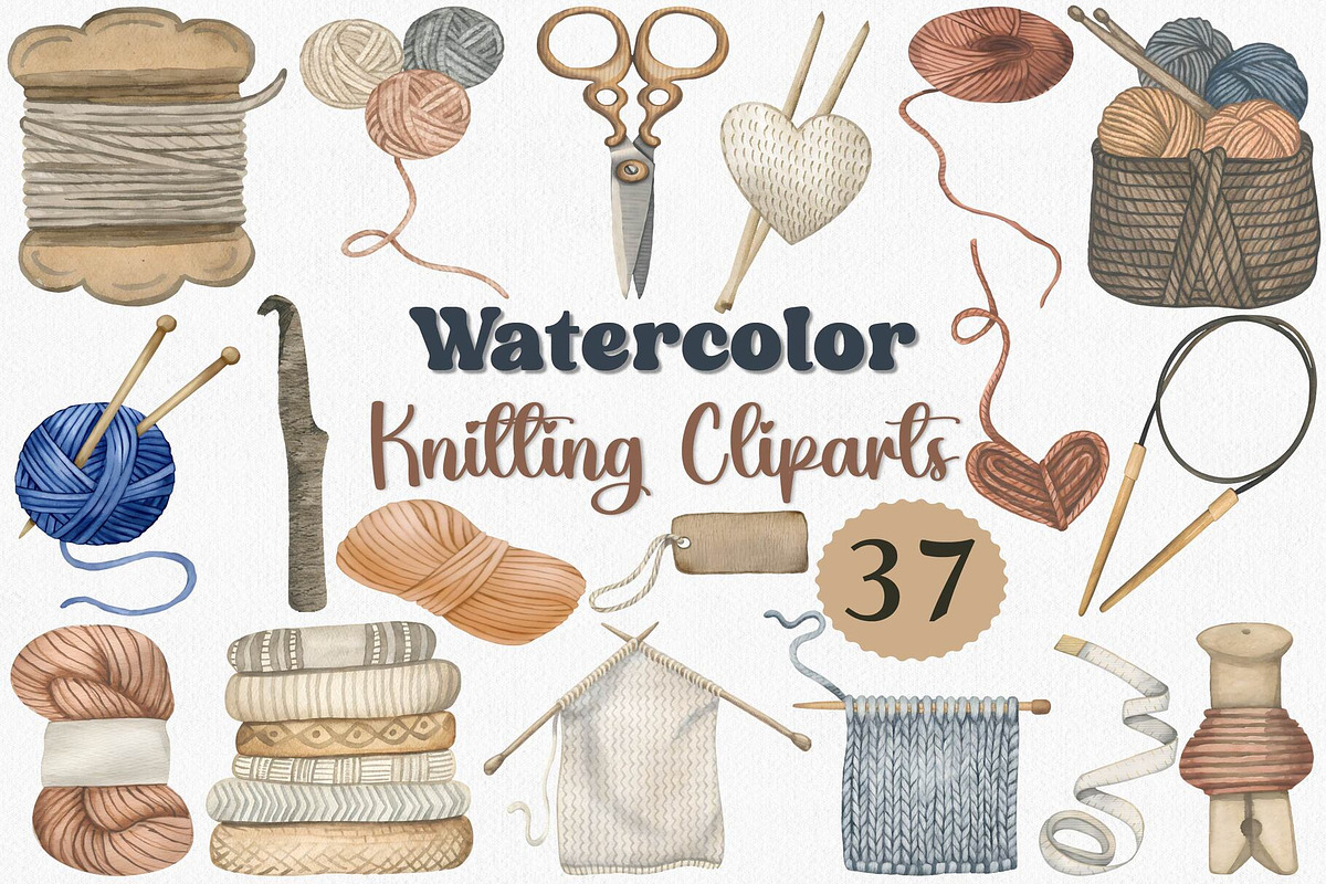 Watercolor Knitting Clipart Set, an Illustration by CropUp Creative (Photo 1 of 4)