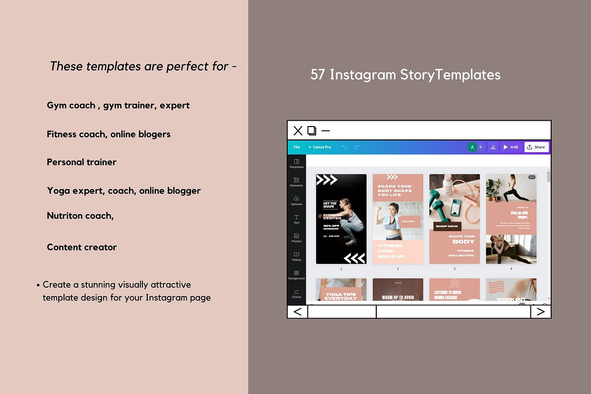 Fitness Coach Instagram Templates, a Social Media Template by Deepa Template Studio (Photo 5 of 18)