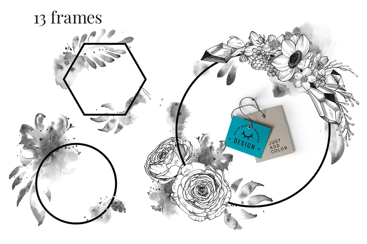 Black Ink Flowers and Watercolor, an Illustration by WBS Design (Photo 17 of 26)