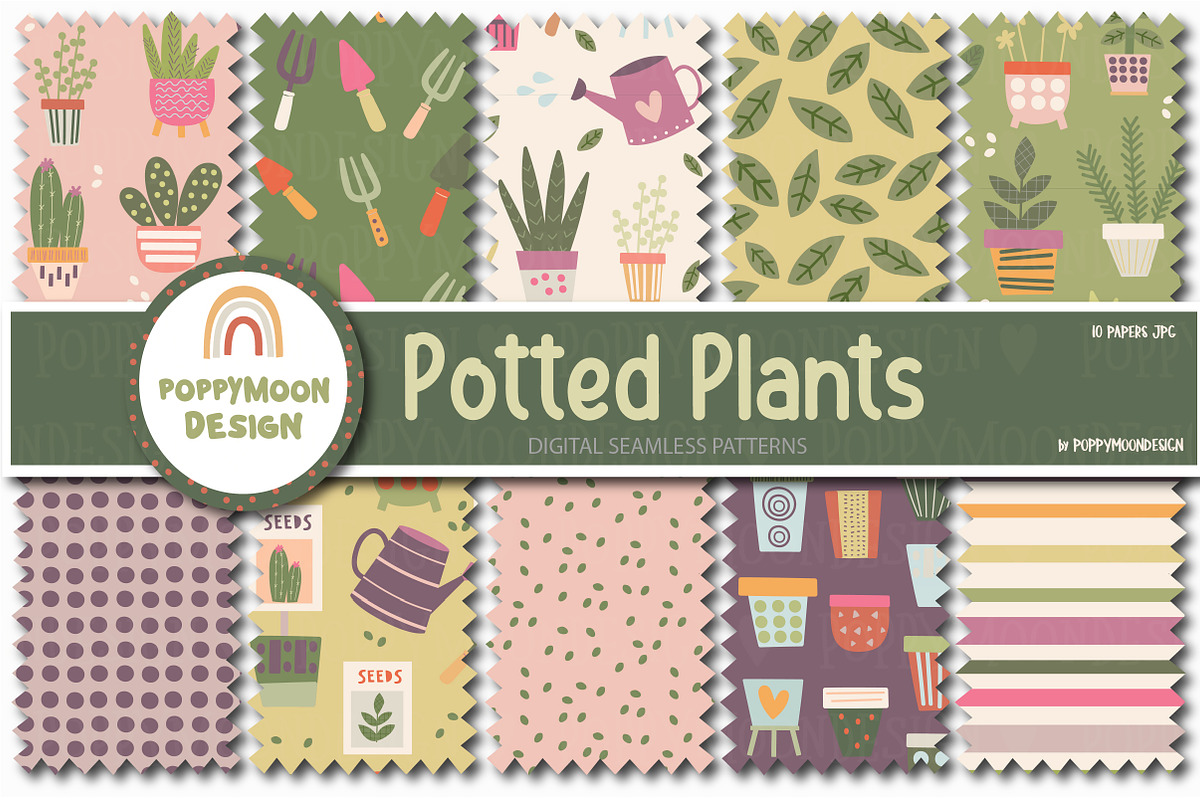 Potted plants clipart & paper set, an Illustration by Poppymoondesign (Photo 2 of 5)