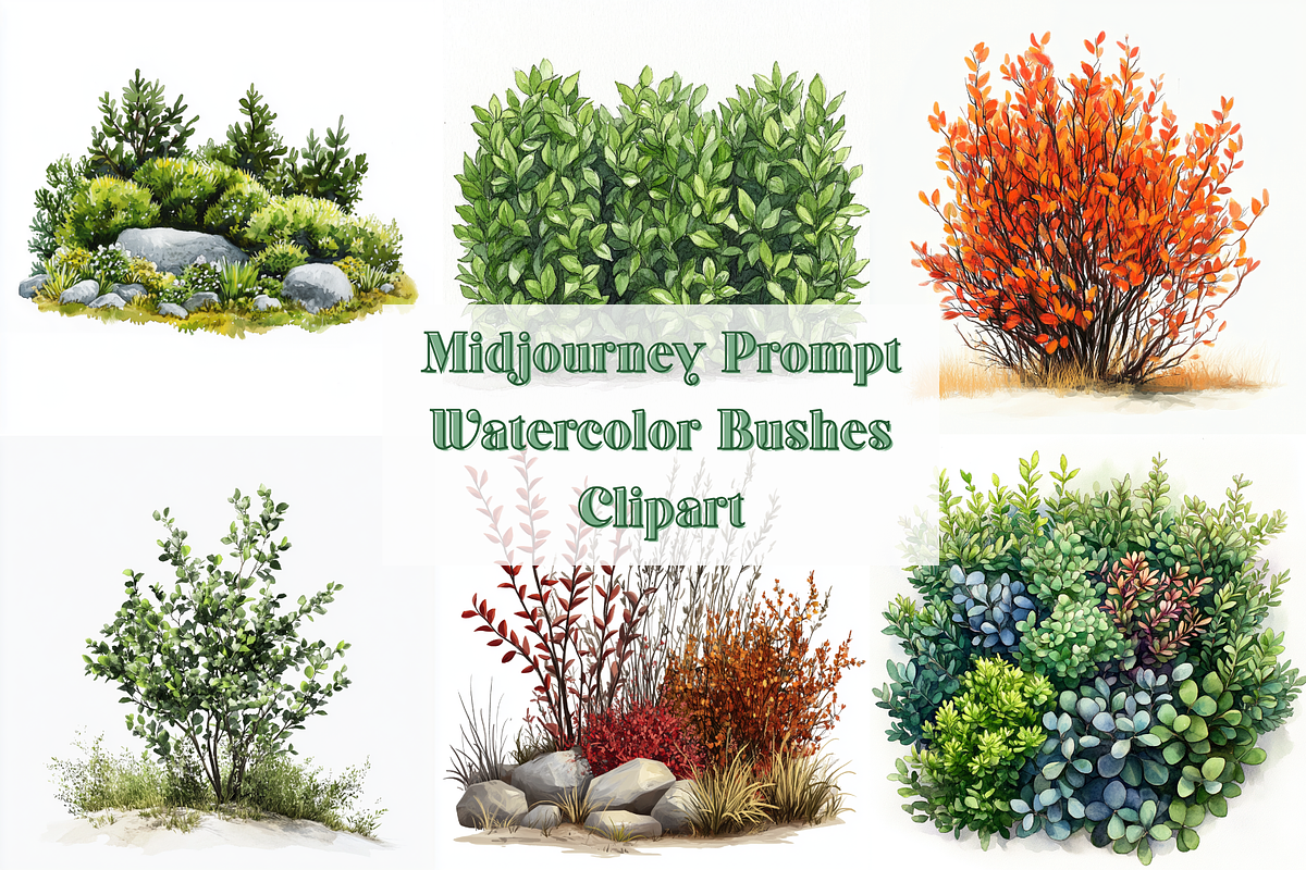 Prompt Watercolor Bushes Clipart, a Decorative Illustration by Creative design (Photo 1 of 7)
