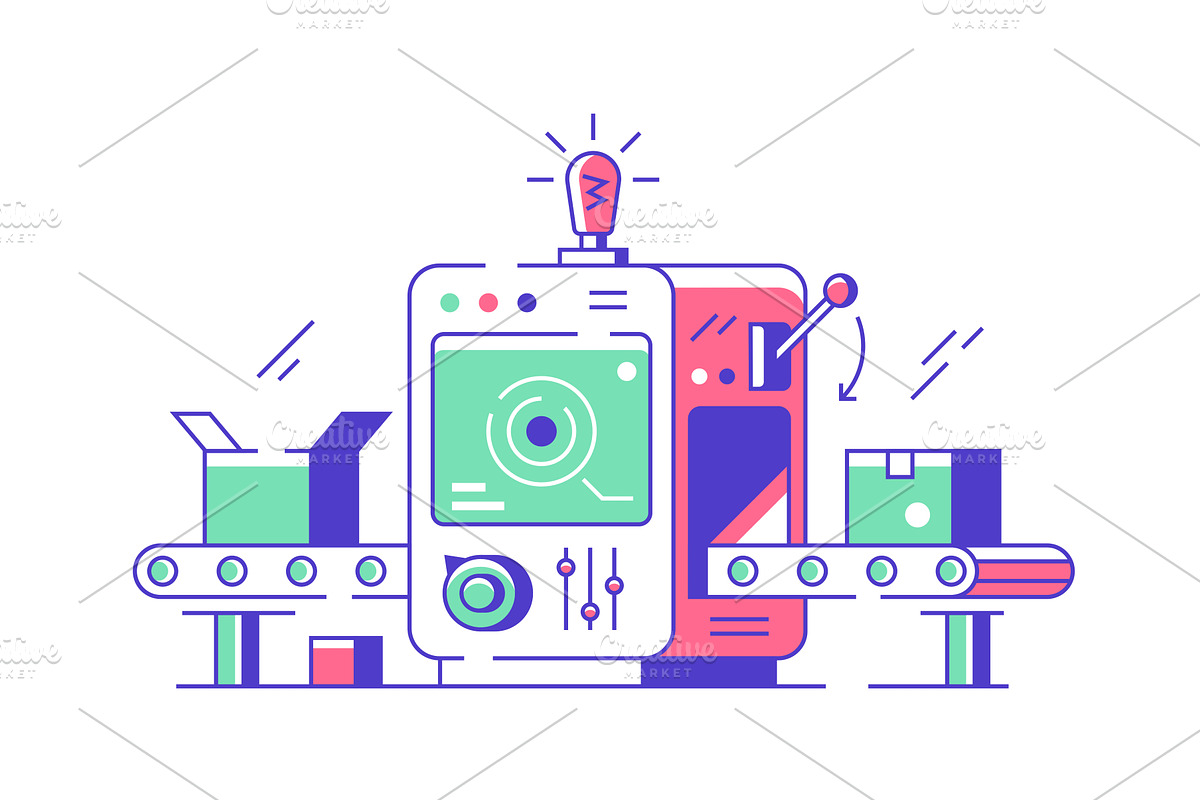 Automatic mechanical packing, a Technology Illustration by Evanat Illustrations