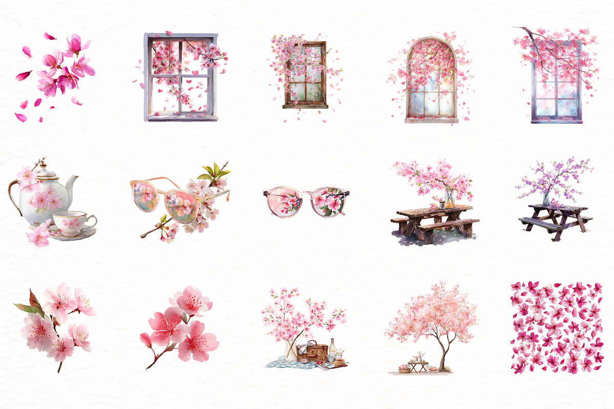 Summer Cherry Blossom Clipart, an Illustration by Designworld (Photo 3 of 6)