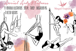 Aerial fitness pole dance outlines, a Person Illustration by Winged Graphics