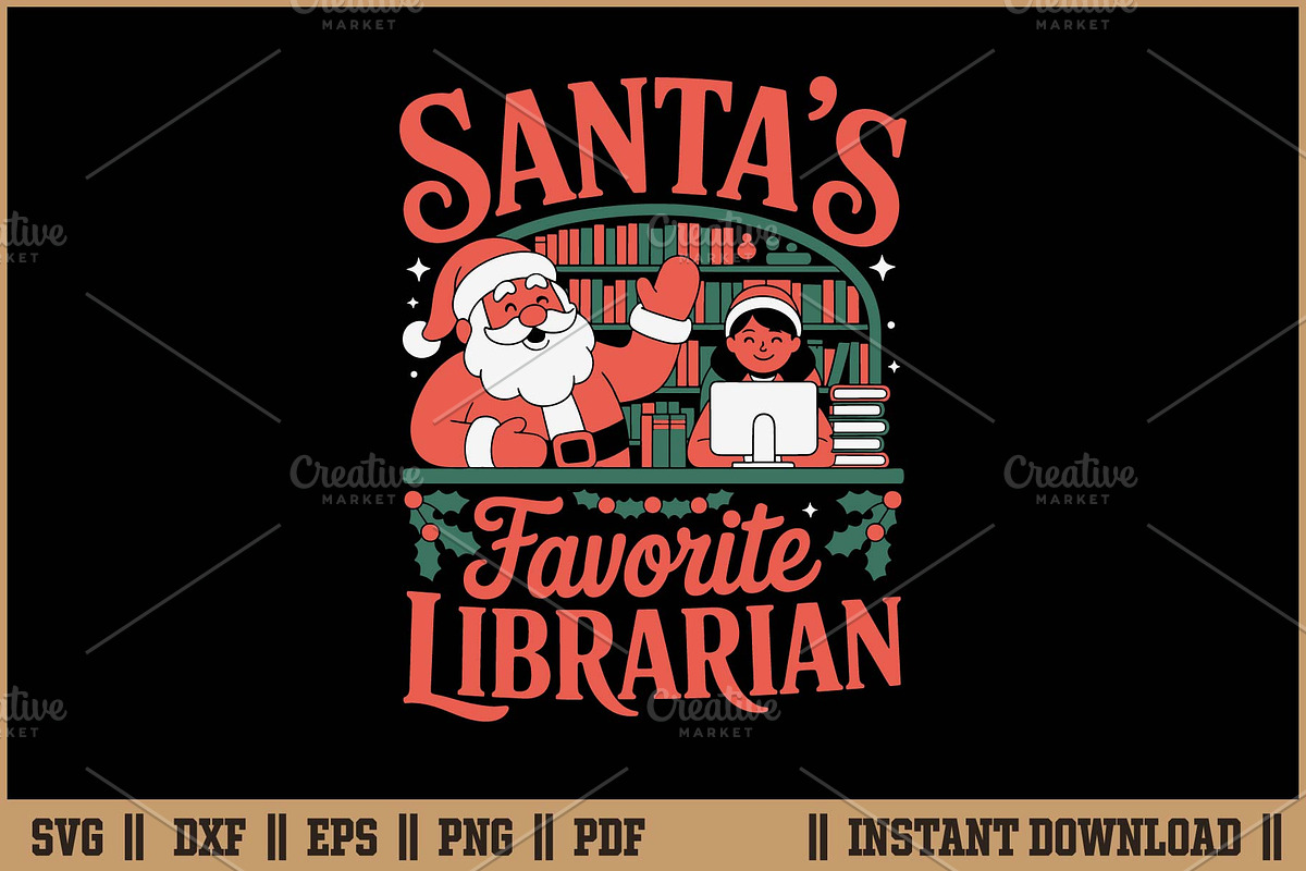 Funny Santa's Favorite Librarian SVG, a Seasonal Illustration by Handy Arts Studio (Photo 1 of 3)
