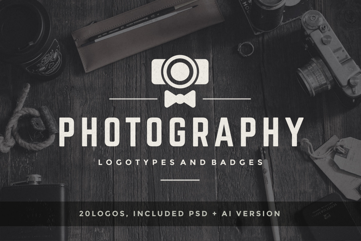 20 Photography logos and badges, a Branding & Logo Template by Vasya Kobelev (Photo 1 of 5)