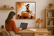 Autumn Witch on Pumpkin Cup, a Seasonal Illustration by Floraphoria (Thumbnail 5 of 14)