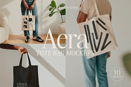 Aera Tote Bag Mockups, a Packaging Mockup by Salt Color Studio