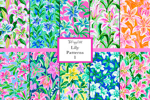 Seamless Colourful Lily Patterns