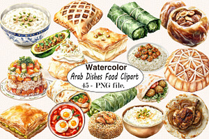 Watercolor Arab Dishes Food Clipart, a Food Illustration by SVGArt