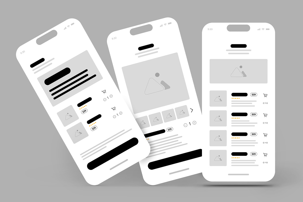 Mobile App Wireframe Template, a Wireframe Template by MightyDesign (Photo 1 of 7)