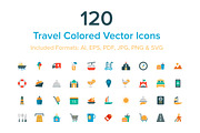 120 Travel Colored Vector Icons, a Duotone Icon by Creative Stall (Thumbnail 1 of 2)