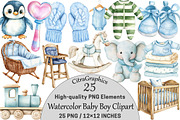 Watercolor Baby Boy Clipart, a Seasonal Illustration by CitraGraphics (Thumbnail 1 of 4)