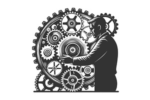 Businessman Managing Complex Gear, a Person Illustration by AlexArt
