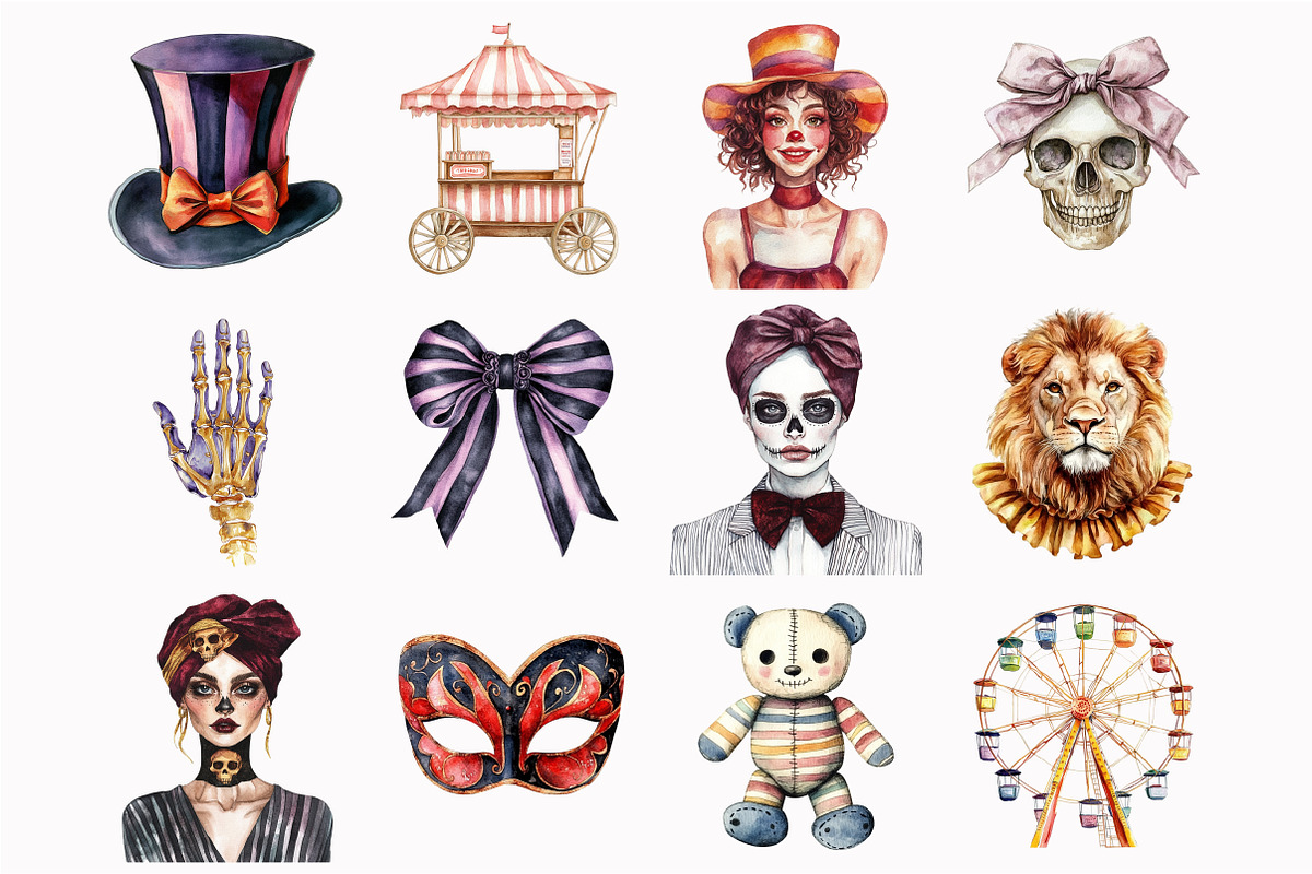 Watercolor Dark Circus Clipart, an Illustration by Design Market (Photo 3 of 5)