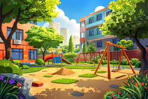 Kids playground, Kindergarten or sch, a Photo by Pixeness Studio