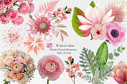 Blush Watercolor Floral Elements, an Illustration by Creative Art (Thumbnail 1 of 9)