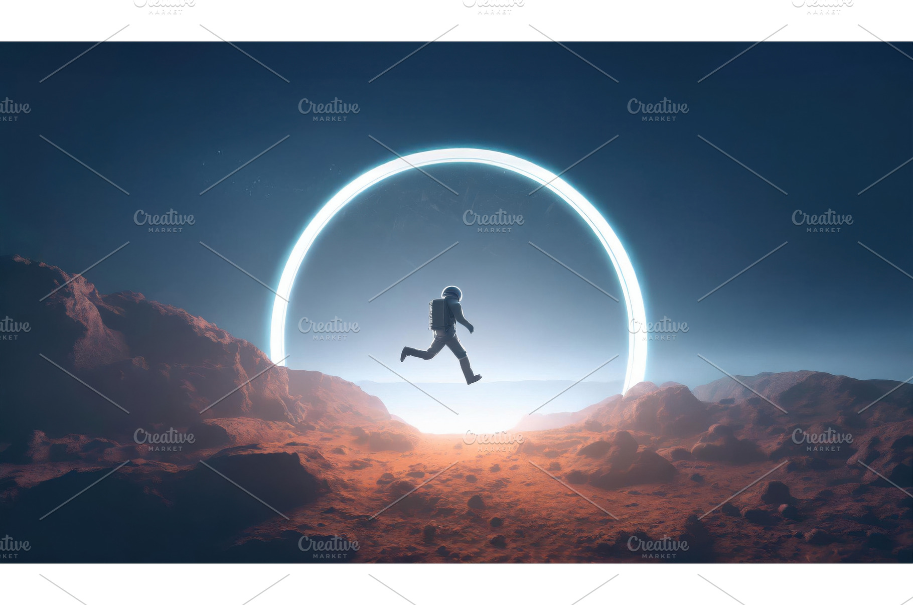 Astronaut jumping through a glowing, a Background Photo by Igor Tichonow