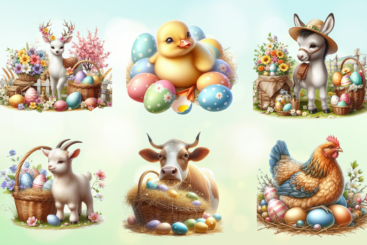 Easter Farm Animals Sublimation Clip, a Seasonal Illustration by Craft Nest (Photo 2 of 5)