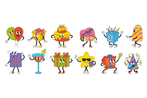 Groovy birthday characters. Vintage, an Object Illustration by Valerie Bodnar