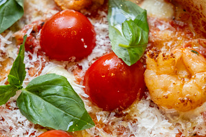 Pizza margarita italian dish tomato cheese shrimp, a Food & Drink Photo by Photo Drive Studio