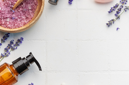 Lavender spa. Lavender salt, natural essential oil and fresh lav, a Health & Medical Photo by Olena Rudo