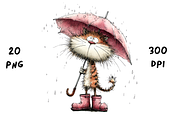 Whimsical Funny Rainy Cat Clipart, an Animal Illustration by GiraffeCreative (Thumbnail 11 of 20)