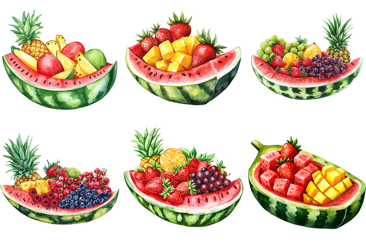 Watermelon Boat with Fruit Clipart, an Illustration by Pixels.Craft (Photo 2 of 9)