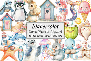Cute Beach Clipart, an Illustration by Design Market
