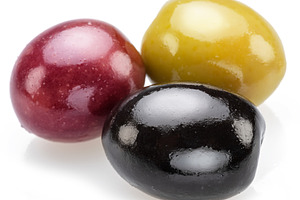 Kalamata, green and black olives isolated on white background., a Food & Drink Photo by Volff