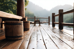 Wet wooden terrace with rustic, a Nature Photo by MistyDay