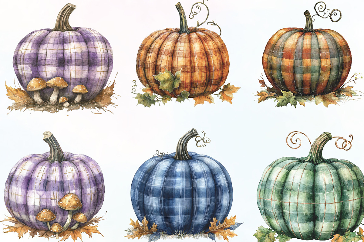 Autumn Plaid Pumpkin Clipart, an Illustration by CraftArtStudio (Photo 2 of 6)
