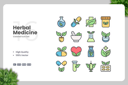 Herbal Medicine Colored Icons, an Icon by Upnowgraphic