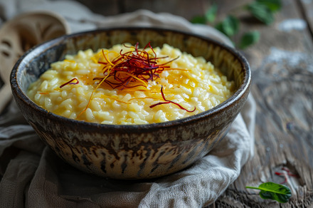 A rustic bowl of creamy risotto Mila, a Photo by Iftikhar Alam