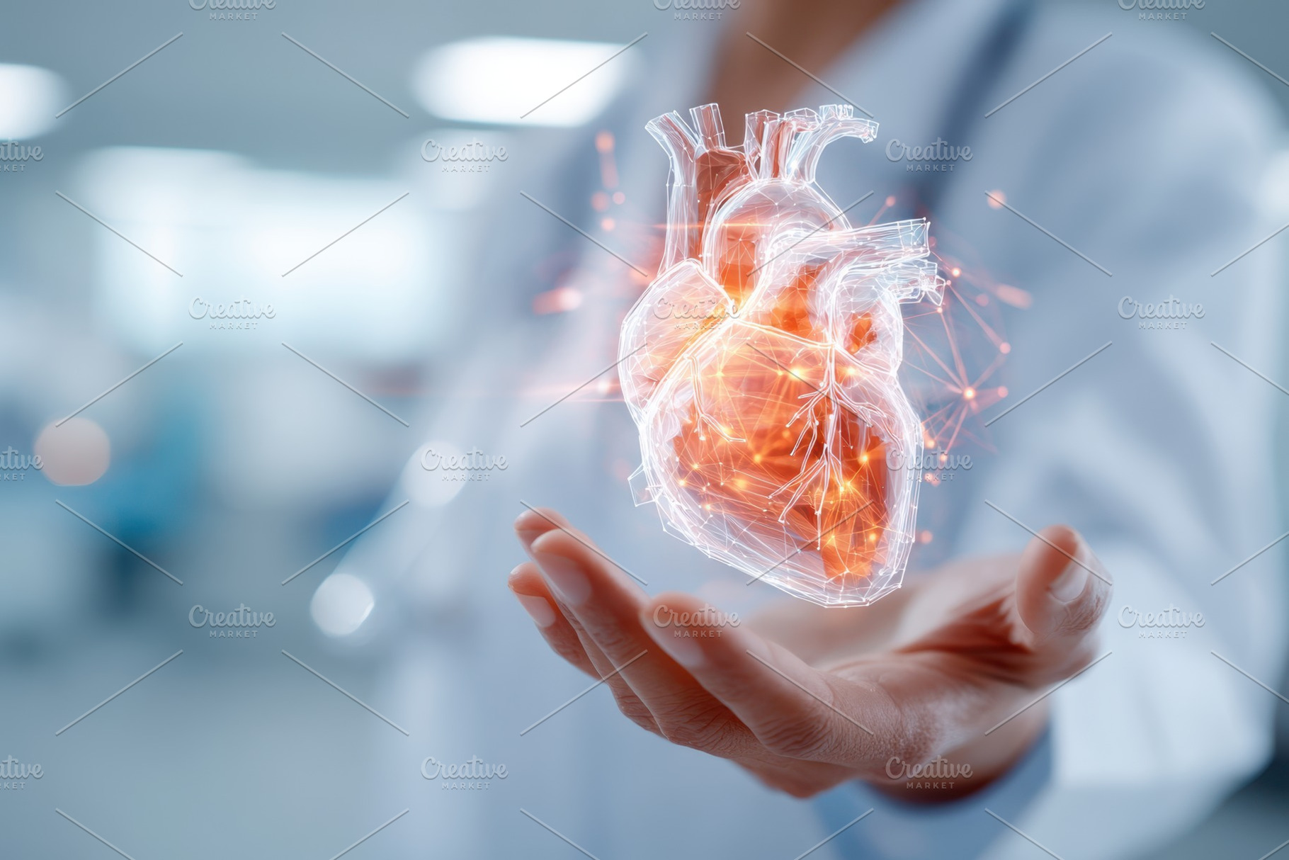 Holographic heart model held by doctor, a Health & Medical Photo by AlyaAnd