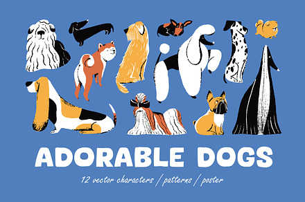 Cute dogs set, patterns, poster, an Animal Illustration by PaperTrident