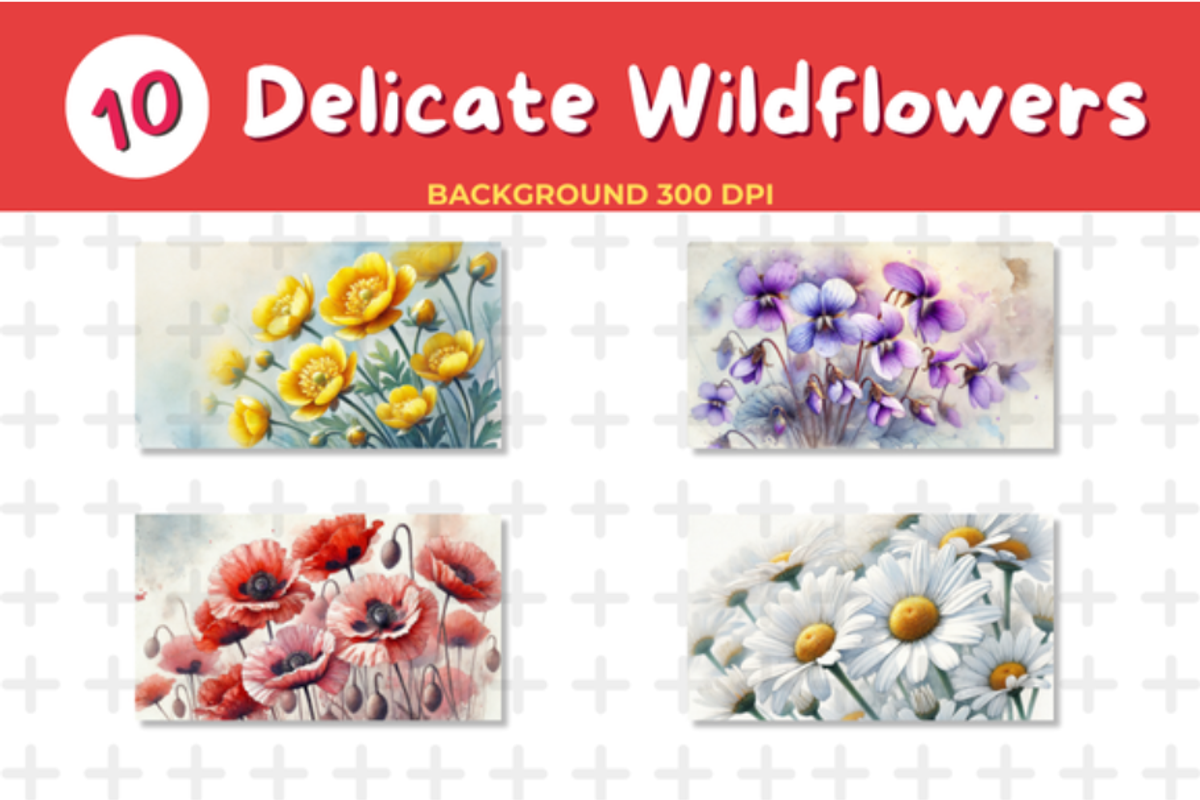 Watercolor Delicate Wildflowers Back, a Background Graphic by John_Walker (Photo 2 of 4)