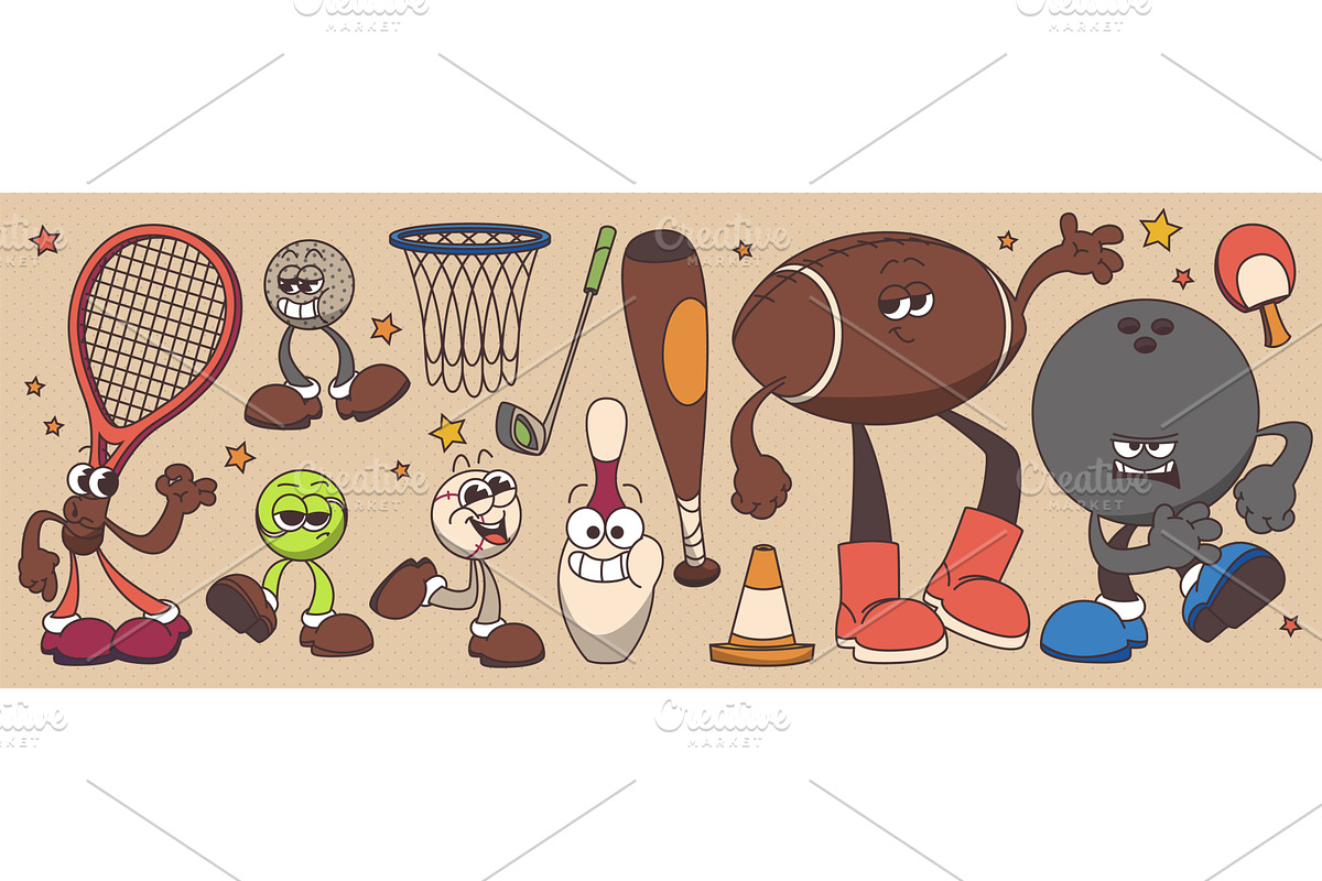 Groovy sport character set with, a Sport Illustration by art PVP - market