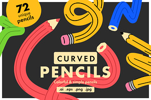 Curved Pencils Vector Set