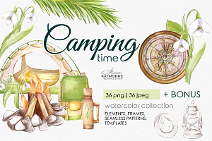 Camping watercolor clip art, a Sport Illustration by katmonne