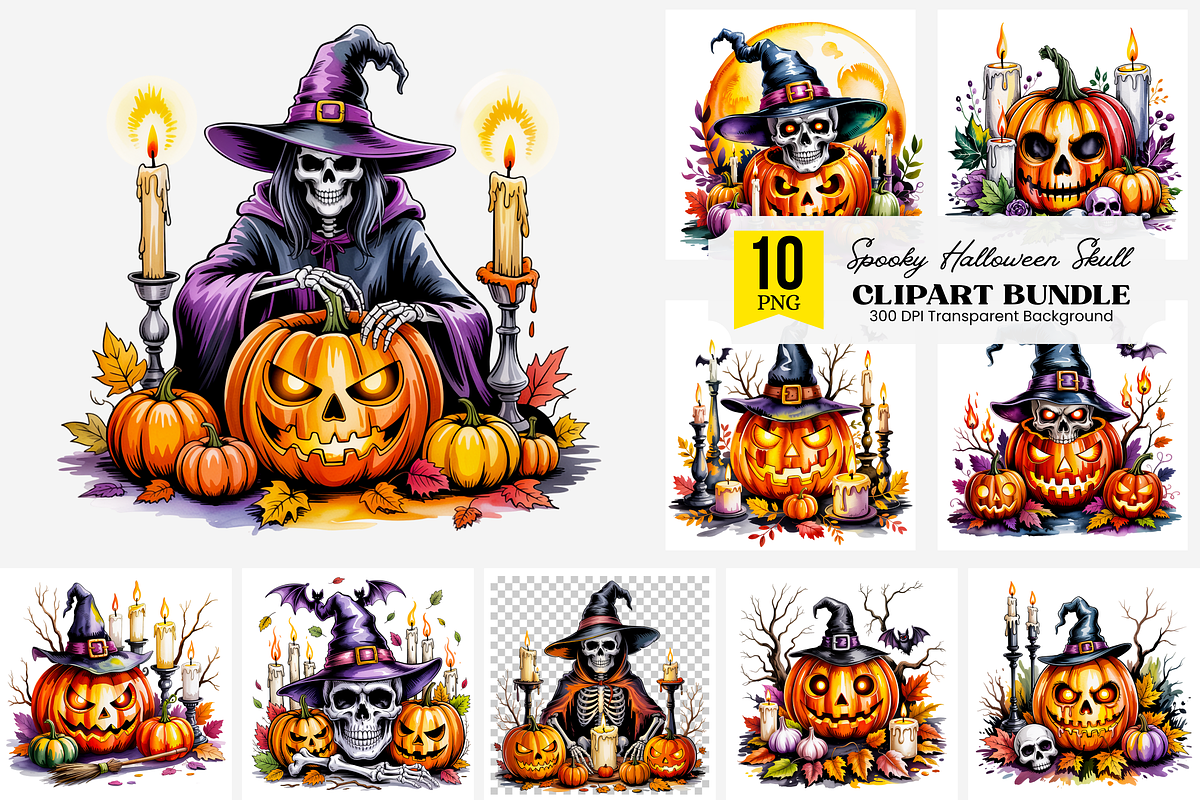 10 PNG Spooky Halloween Skull, a Graphic by Clipart Bloom (Photo 1 of 11)
