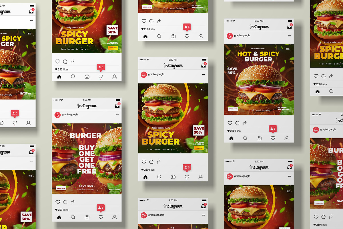 6 burger post  template design, a Social Media Template by graphic bakers (Photo 2 of 6)